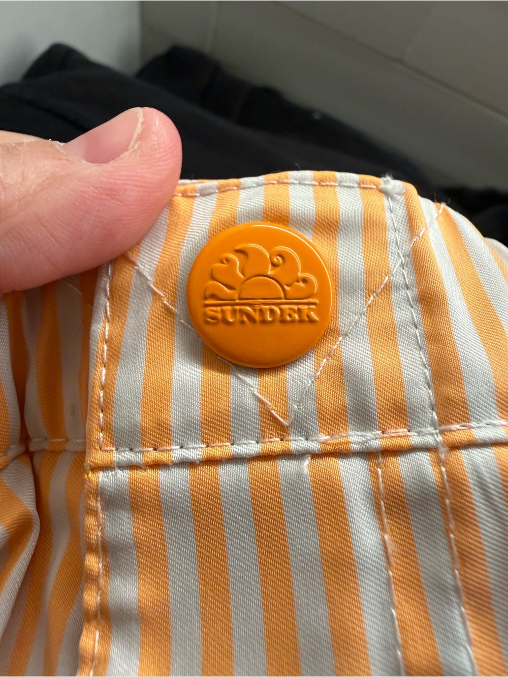 Sundek Pale Orange Striped Swim Shorts with Red-Orange Piping - Picture 5 of 6